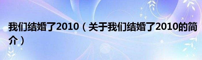 我們結(jié)婚了2010（關(guān)于我們結(jié)婚了2010的簡介）