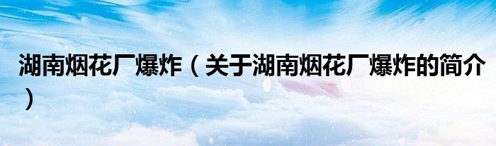 湖南煙花廠爆炸（關(guān)于湖南煙花廠爆炸的簡(jiǎn)介）