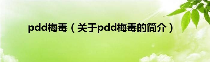 pdd梅毒（關(guān)于pdd梅毒的簡(jiǎn)介）