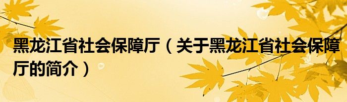 黑龍江省社會(huì)保障廳（關(guān)于黑龍江省社會(huì)保障廳的簡(jiǎn)介）