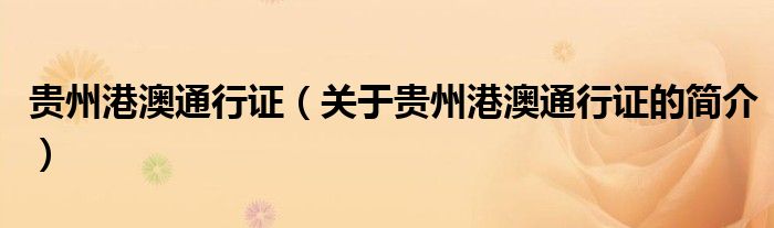 貴州港澳通行證（關(guān)于貴州港澳通行證的簡(jiǎn)介）