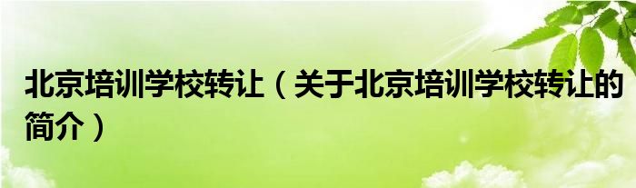 北京培訓(xùn)學(xué)校轉(zhuǎn)讓（關(guān)于北京培訓(xùn)學(xué)校轉(zhuǎn)讓的簡(jiǎn)介）