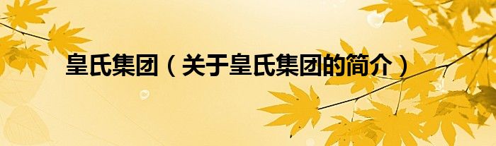 皇氏集團（關(guān)于皇氏集團的簡介）