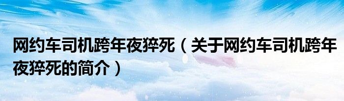 網(wǎng)約車司機(jī)跨年夜猝死（關(guān)于網(wǎng)約車司機(jī)跨年夜猝死的簡介）