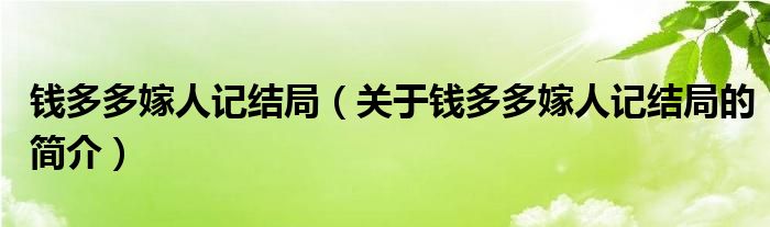 錢多多嫁人記結局（關于錢多多嫁人記結局的簡介）