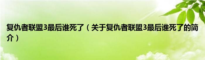 復(fù)仇者聯(lián)盟3最后誰死了（關(guān)于復(fù)仇者聯(lián)盟3最后誰死了的簡介）