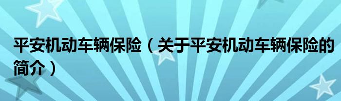 平安機(jī)動(dòng)車(chē)輛保險(xiǎn)（關(guān)于平安機(jī)動(dòng)車(chē)輛保險(xiǎn)的簡(jiǎn)介）