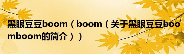 黑眼豆豆boom（boom（關(guān)于黑眼豆豆boomboom的簡(jiǎn)介））