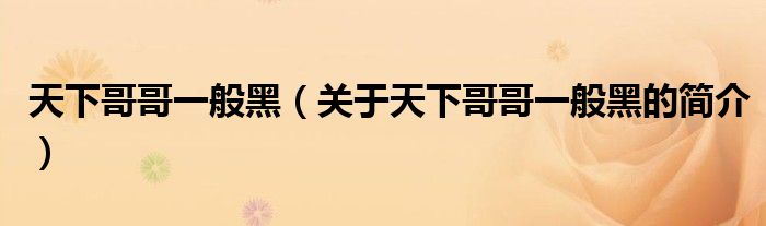 天下哥哥一般黑（關(guān)于天下哥哥一般黑的簡(jiǎn)介）