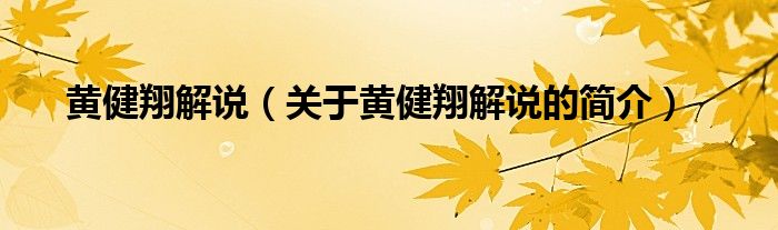 黃健翔解說（關(guān)于黃健翔解說的簡介）