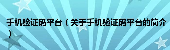 手機(jī)驗(yàn)證碼平臺(tái)（關(guān)于手機(jī)驗(yàn)證碼平臺(tái)的簡(jiǎn)介）