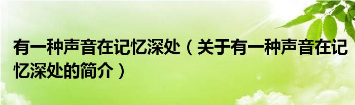 有一種聲音在記憶深處（關(guān)于有一種聲音在記憶深處的簡介）