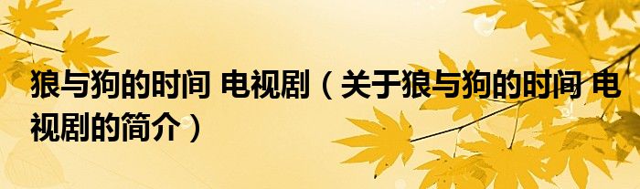 狼與狗的時(shí)間 電視?。P(guān)于狼與狗的時(shí)間 電視劇的簡介）