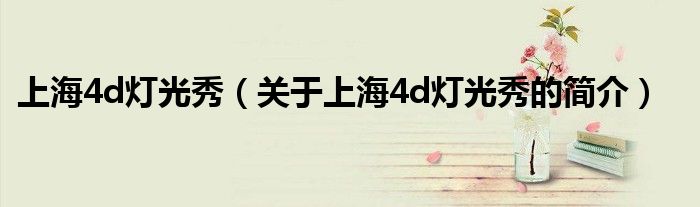 上海4d燈光秀（關(guān)于上海4d燈光秀的簡(jiǎn)介）