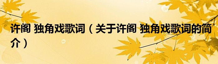 許閣 獨角戲歌詞（關于許閣 獨角戲歌詞的簡介）