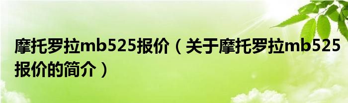 摩托羅拉mb525報(bào)價(jià)（關(guān)于摩托羅拉mb525報(bào)價(jià)的簡介）