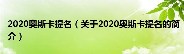 2020奧斯卡提名（關于2020奧斯卡提名的簡介）