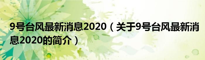 9號(hào)臺(tái)風(fēng)最新消息2020（關(guān)于9號(hào)臺(tái)風(fēng)最新消息2020的簡(jiǎn)介）