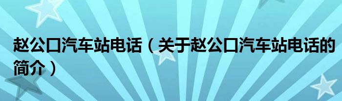 趙公口汽車站電話（關(guān)于趙公口汽車站電話的簡(jiǎn)介）