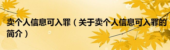 賣(mài)個(gè)人信息可入罪（關(guān)于賣(mài)個(gè)人信息可入罪的簡(jiǎn)介）