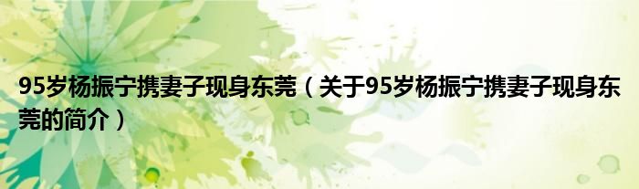 95歲楊振寧攜妻子現(xiàn)身東莞（關(guān)于95歲楊振寧攜妻子現(xiàn)身東莞的簡(jiǎn)介）