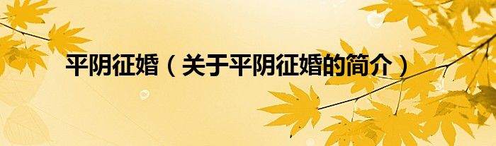 平陰征婚（關(guān)于平陰征婚的簡(jiǎn)介）