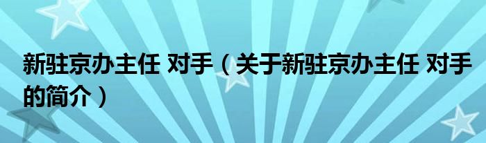 新駐京辦主任 對(duì)手（關(guān)于新駐京辦主任 對(duì)手的簡(jiǎn)介）