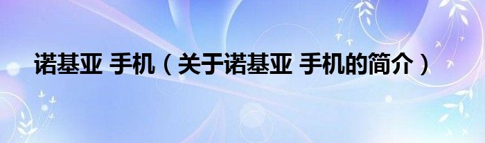 諾基亞 手機（關于諾基亞 手機的簡介）