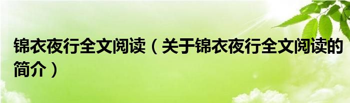 錦衣夜行全文閱讀（關于錦衣夜行全文閱讀的簡介）