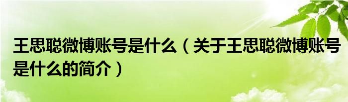 王思聰微博賬號(hào)是什么（關(guān)于王思聰微博賬號(hào)是什么的簡介）