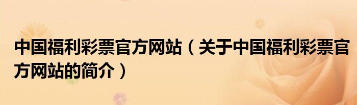 中國福利彩票官方網(wǎng)站（關(guān)于中國福利彩票官方網(wǎng)站的簡介）