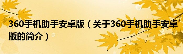 360手機(jī)助手安卓版（關(guān)于360手機(jī)助手安卓版的簡介）