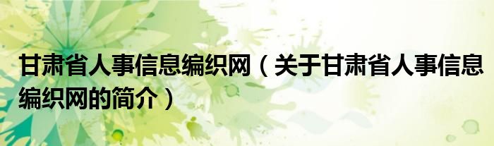 甘肅省人事信息編織網（關于甘肅省人事信息編織網的簡介）