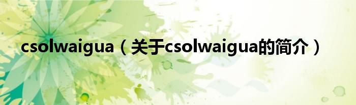 csolwaigua（關(guān)于csolwaigua的簡介）